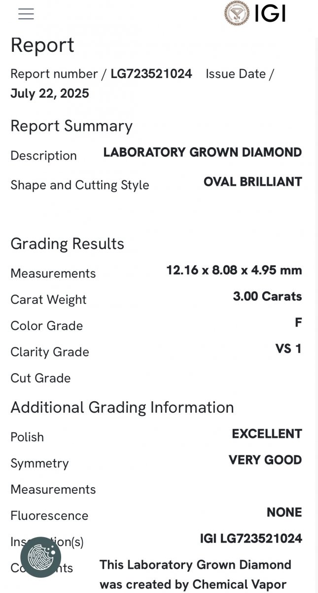 Lab-grown Ovaal Solitair ring 3.28crt